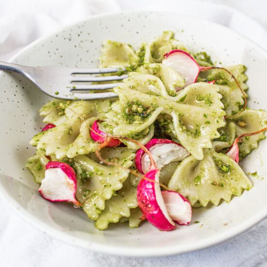 Farfalle Pasta with Pea Shoot Pesto
