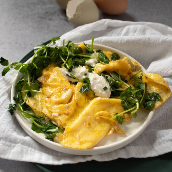 Scrambled Eggs with Pea Shoots