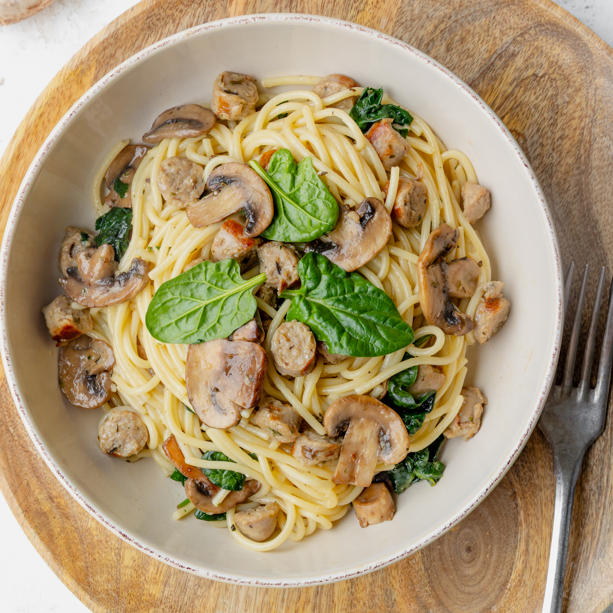 Carbonara with Sausage & Mushrooms