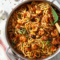 Pasta Puttanesca with Shrimp