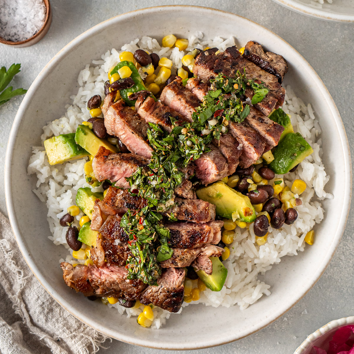 Steak Rice Bowls with Chimichurri