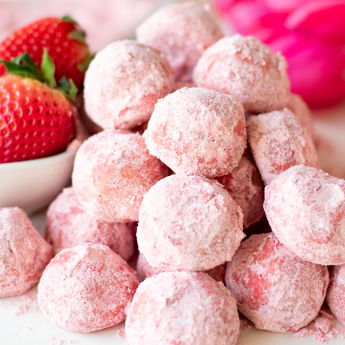 Strawberry Snowball Cookies