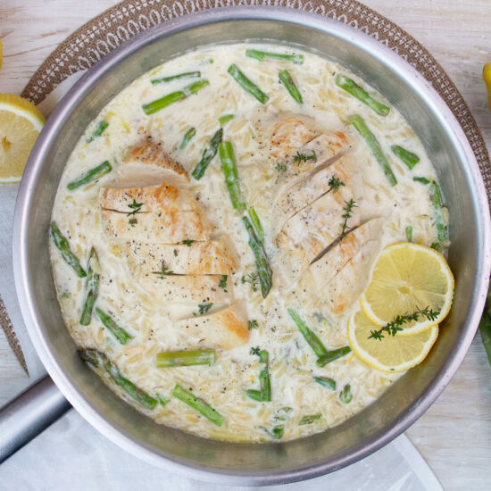 Lemon Chicken Orzo with Asparagus