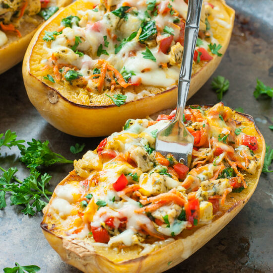 Pesto Chicken Spaghetti Squash
