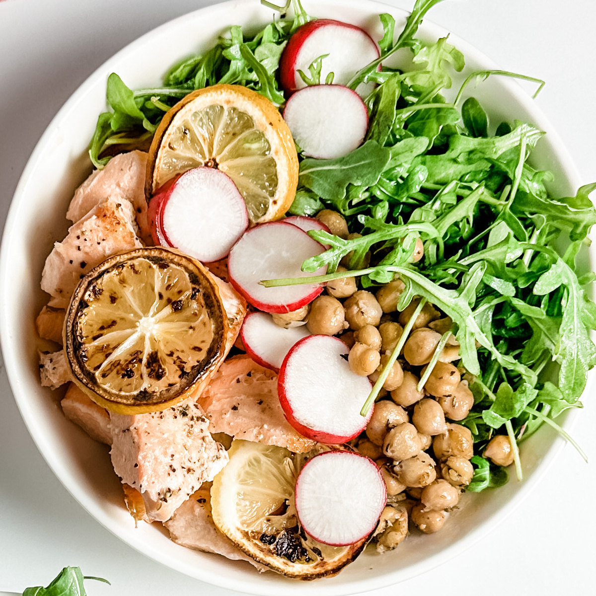 Salmon with Chickpeas and Arugula