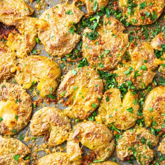 Garlic Parmesan Smashed Potatoes