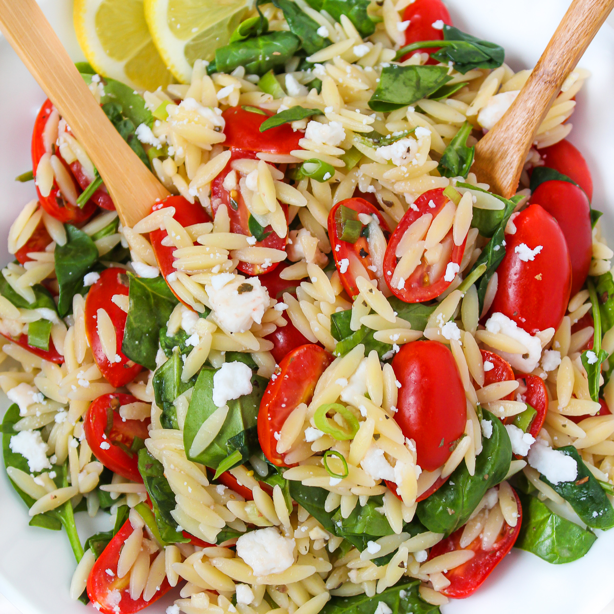 Orzo Spinach Feta Salad with Tomato