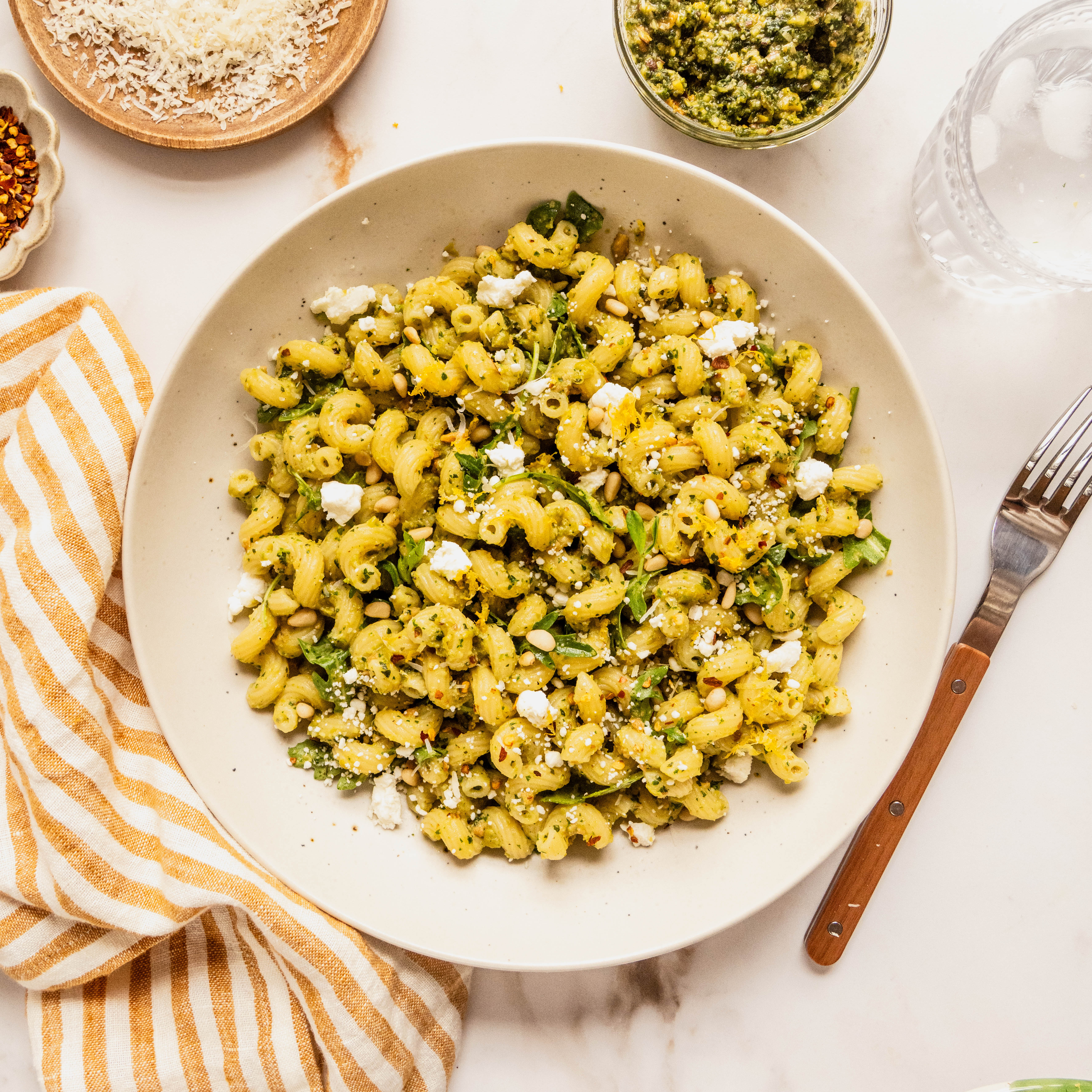 Easy Pesto Goat Cheese Pasta