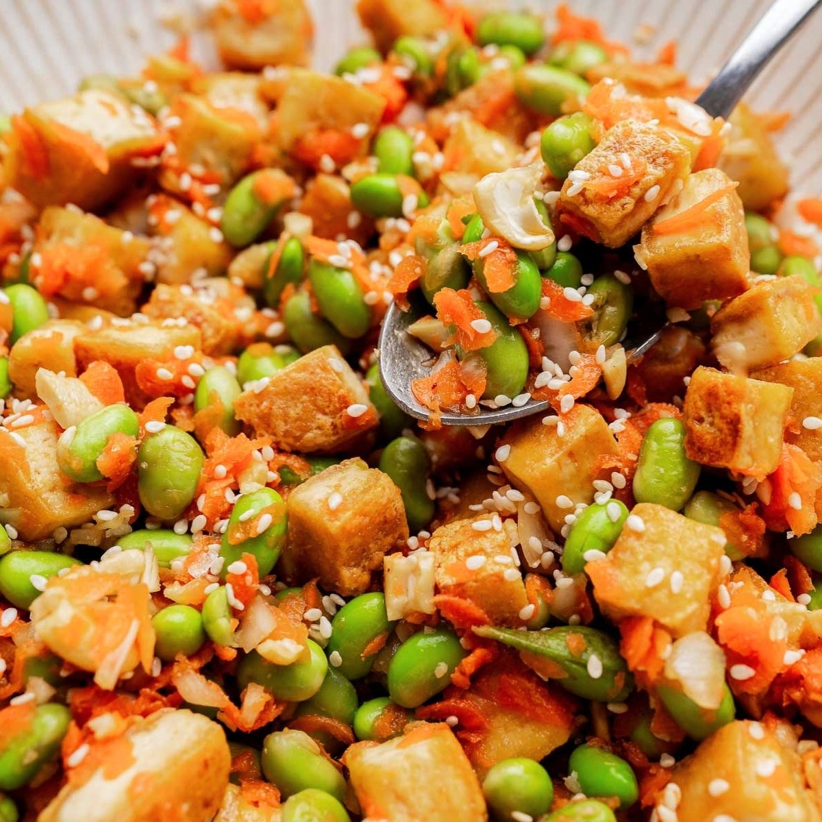 Ginger Sesame Tofu Edamame Salad
