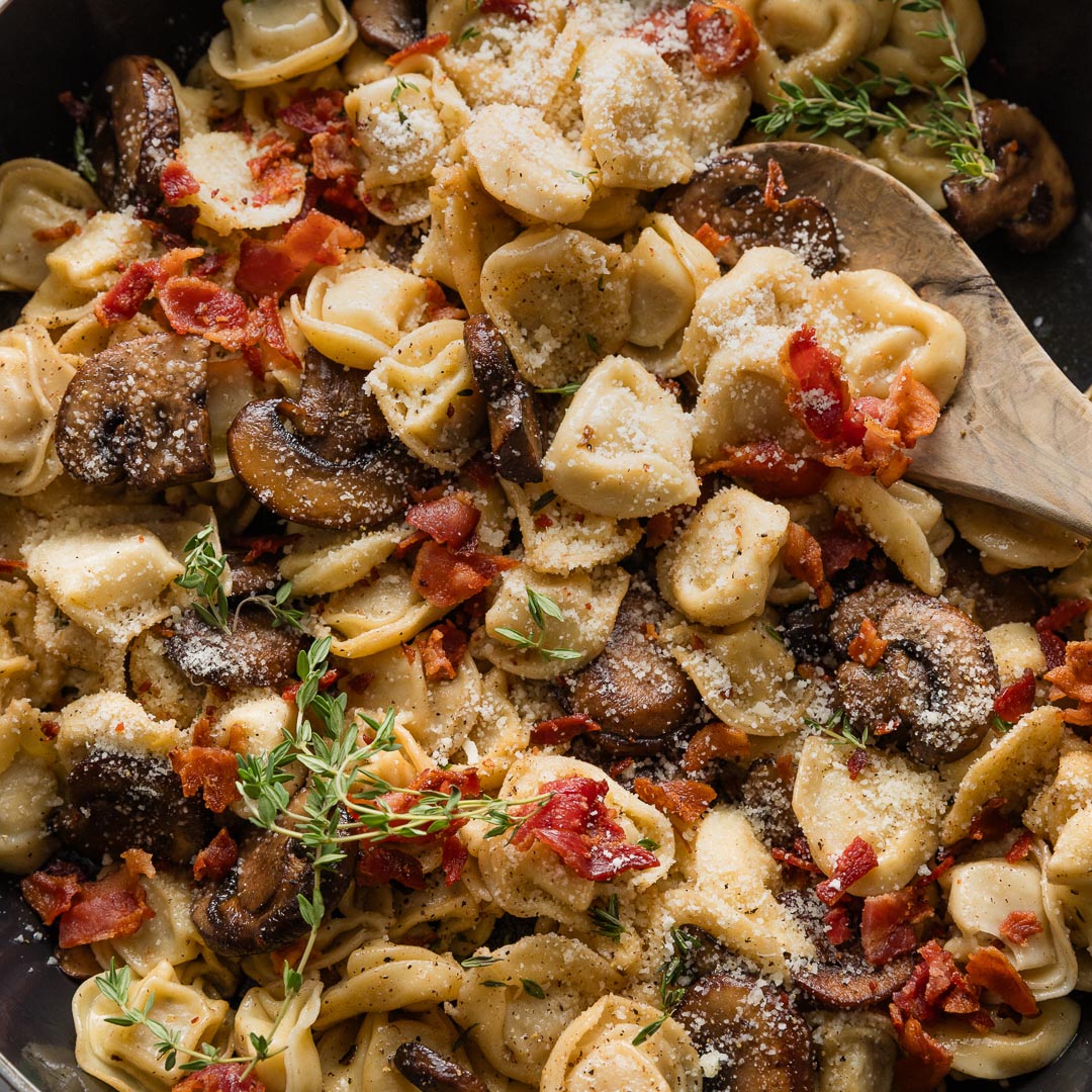 Tortellini with Bacon and Mushrooms