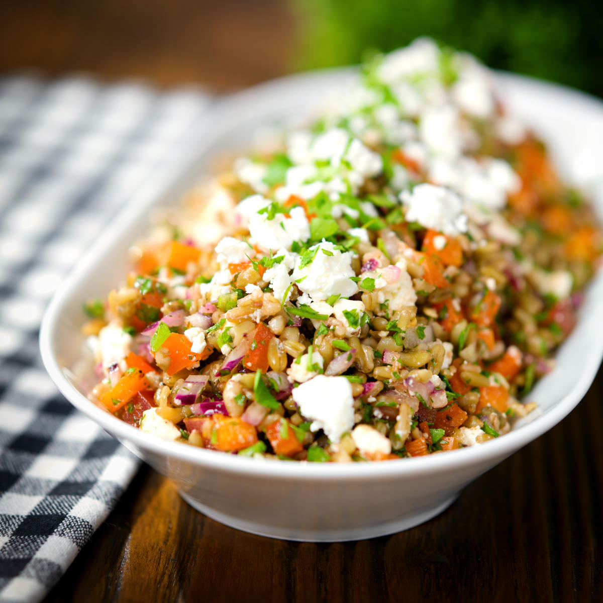 Warm Freekeh Salad with Feta Cheese
