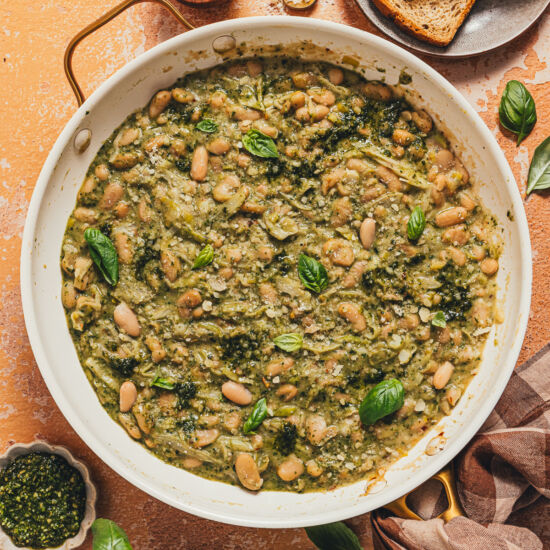 One Pot Creamy Pesto Beans