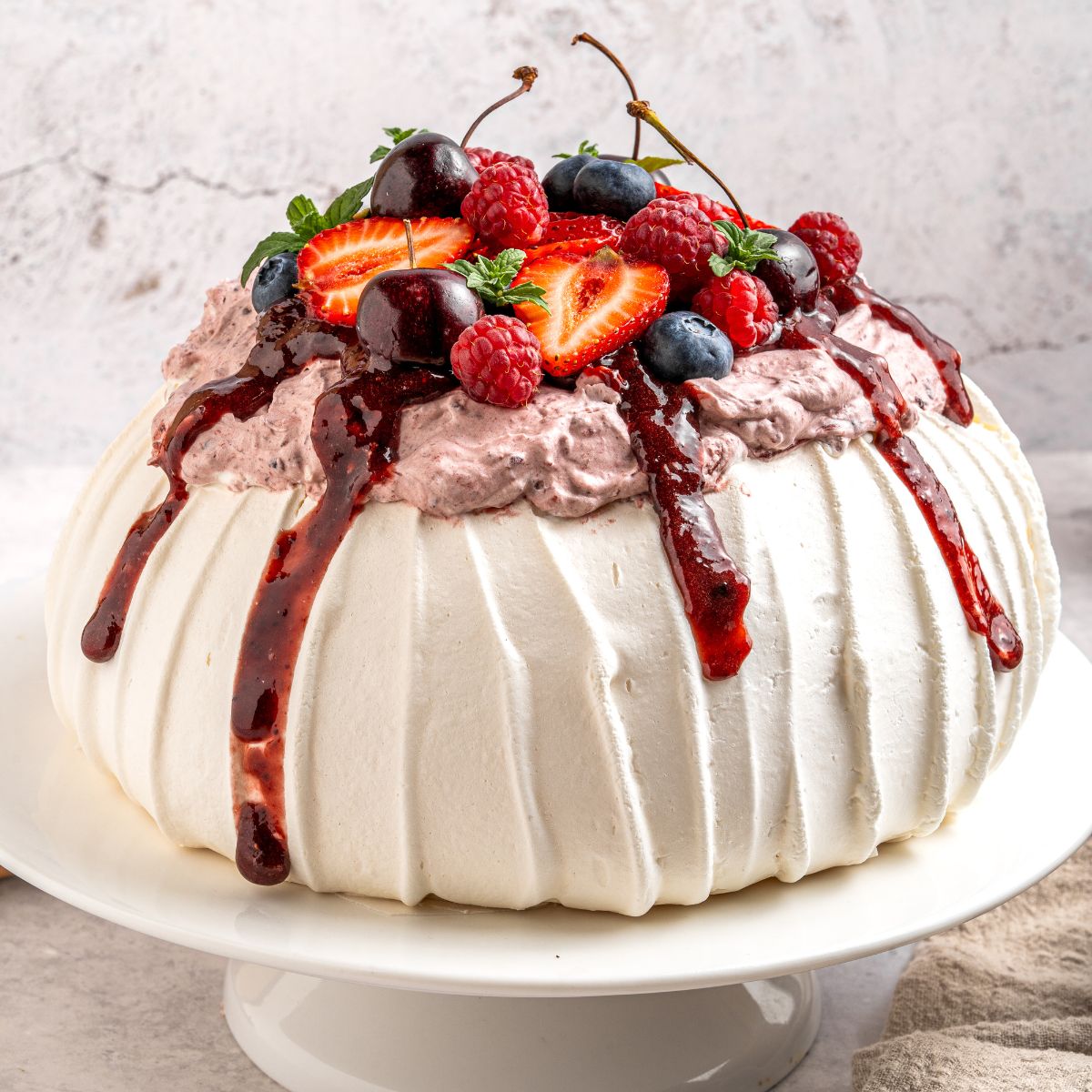 Berry Pavlova With Whipped Cream