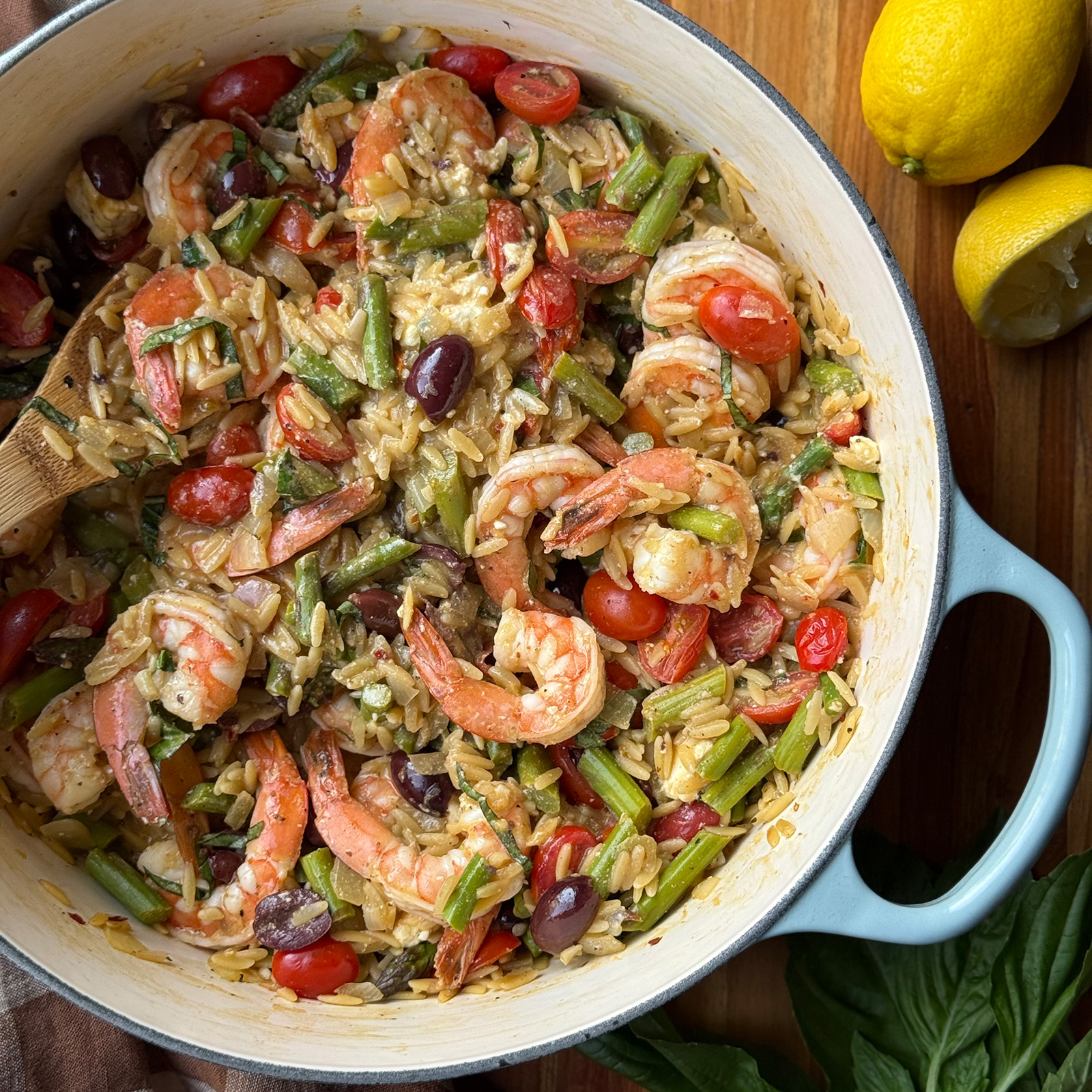 Shrimp & Orzo with Asparagus