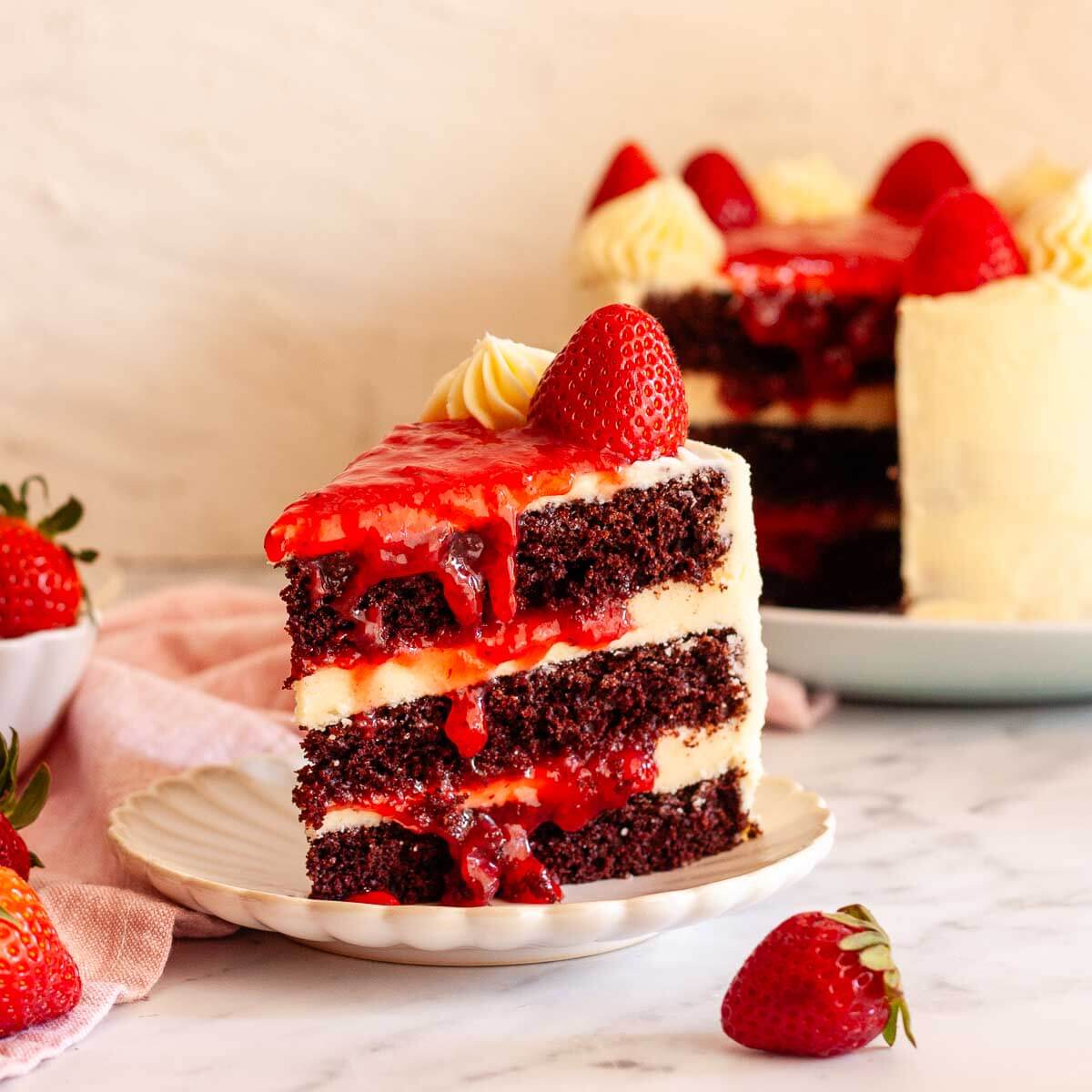 Chocolate Cake with Strawberry Fill