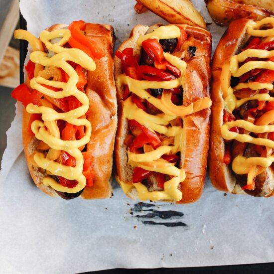 Grilled Brats with Sweet Peppers