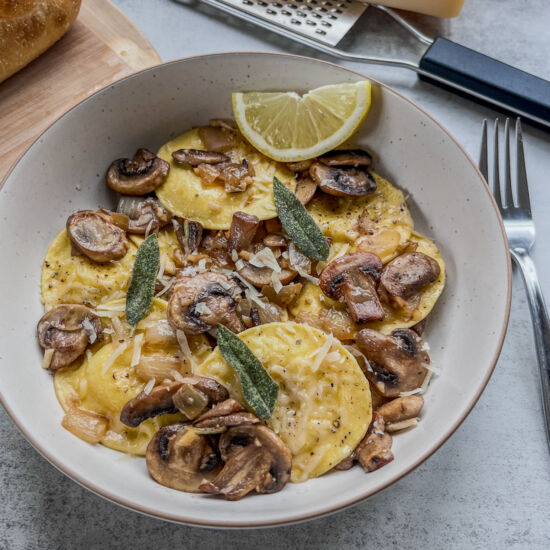 Ravioli with Brown Butter Mushrooms