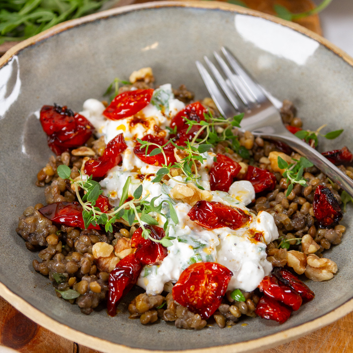 Roasted Cherry Tomato Lentil Bowls