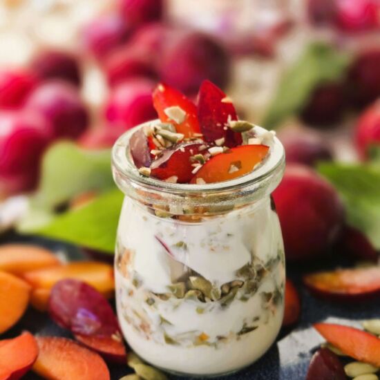 Plum Yogurt Parfait & Pumpkin Seeds