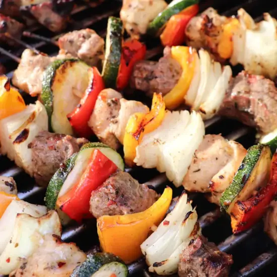Steak, Chicken, and Veggie Kabobs