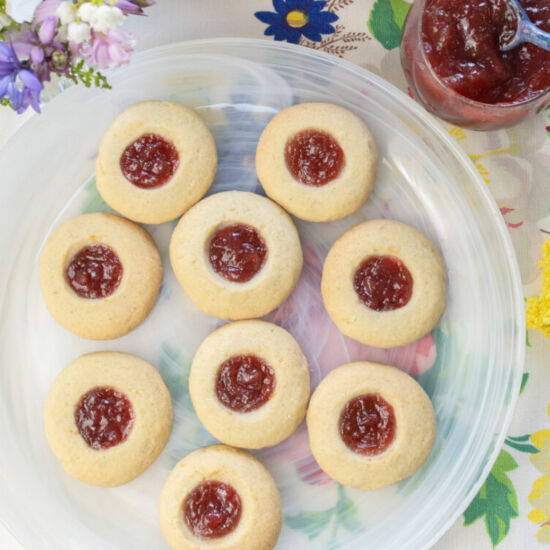 Thumbprint Cookies with Rhubarb Jam