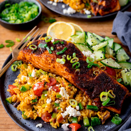 Spiced Salmon with Vegetable Rice