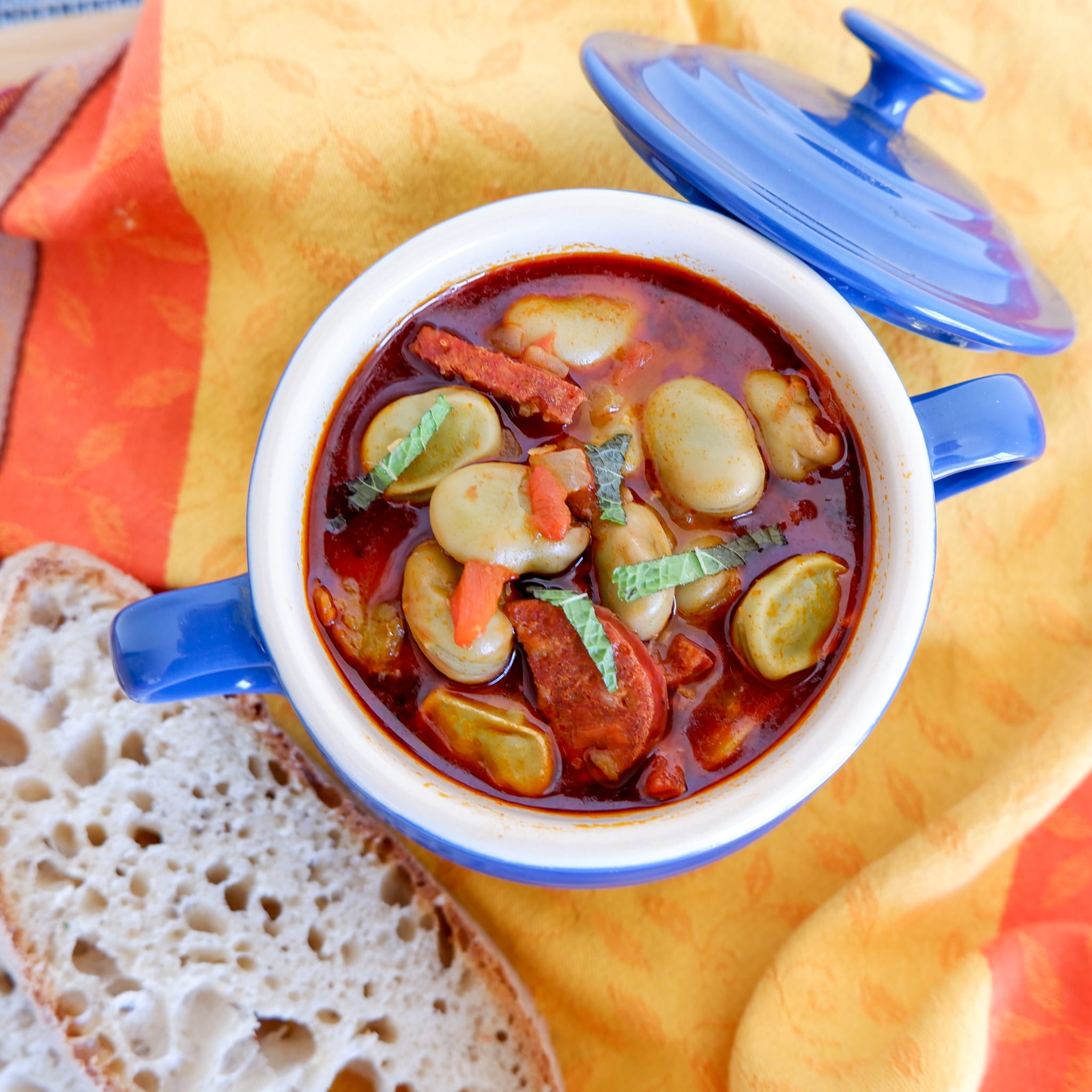 Fava Bean Stew with Spicy Chorizo