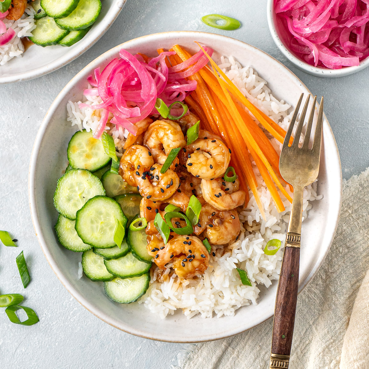 Honey Garlic Prawn Rice Bowls