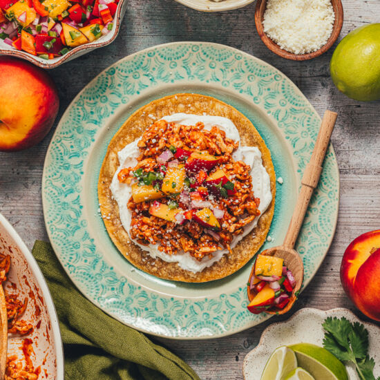 Tofu Tinga Tostadas w/ Peach Salsa